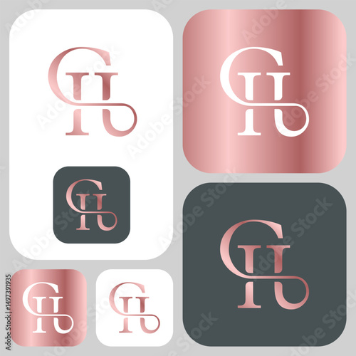 GH serif monogram logo featuring modern classic elegance, and exudes luxury. Combined with subtle minimalist organic elements that add a touch of elegance and nature. Ideal for high-end brands.