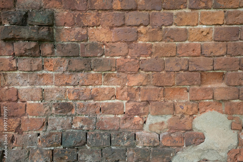 Old red brick wall, background and texture