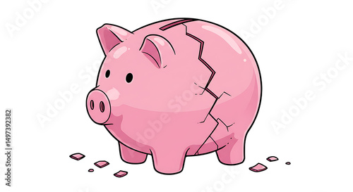 Broken Piggy Bank Cartoon Illustration