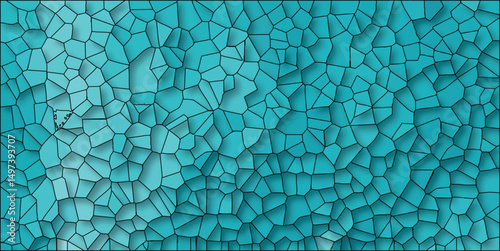 Abstract stained glass background with blue and turquoise geometric mosaic design suitable for artistic patterns and textured backgrounds