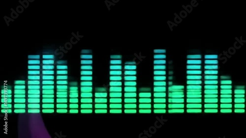Audio waveform equalizer on black background loop animation, gradient spectrum bar graph