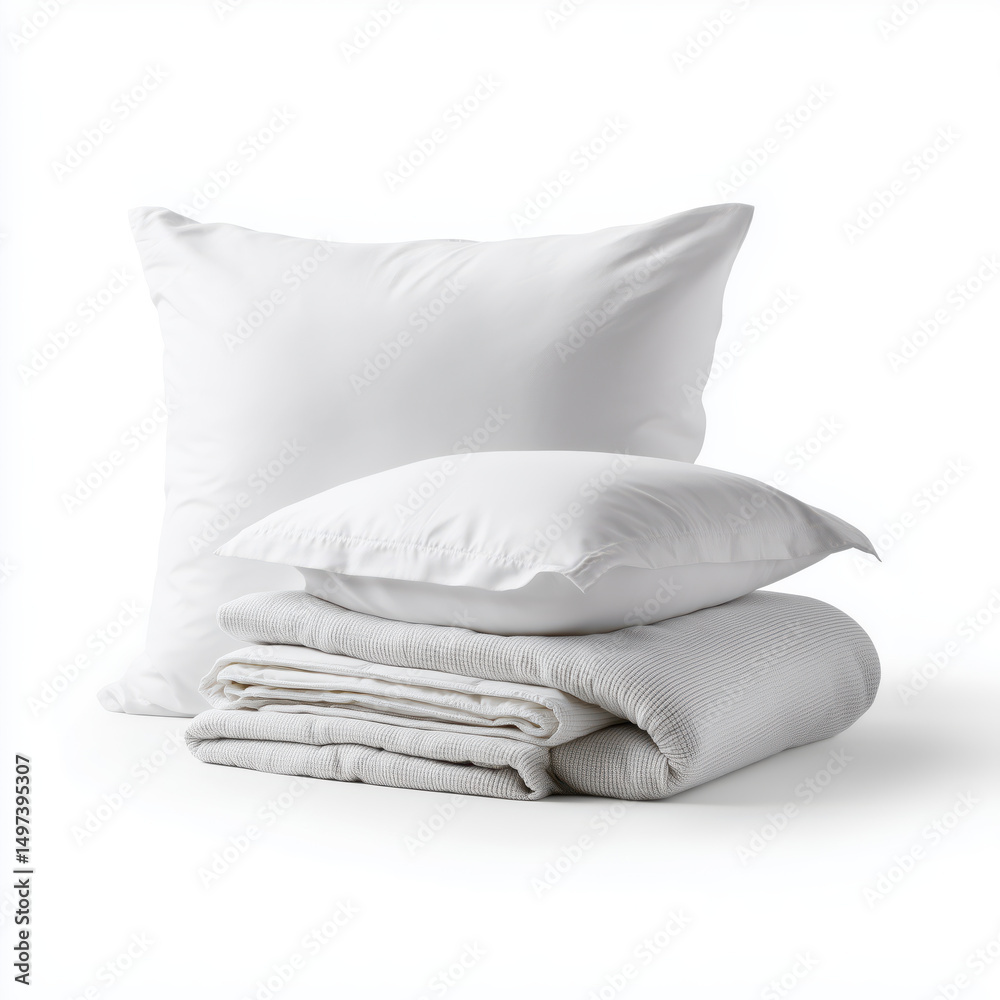 Obraz premium Elegant Bedding Set - White and Grey , isolated on white background png