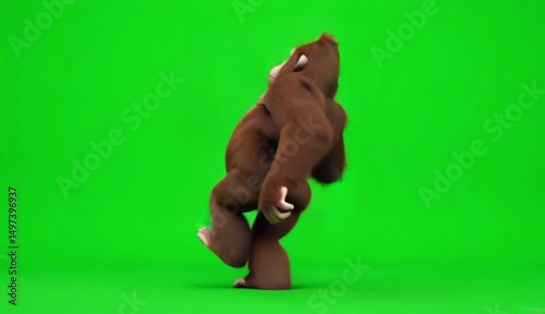 Bigfoot on a Green Stage: A digitally rendered illustration showcases bigfoot, striding confidently against a vibrant green screen backdrop, suggesting a playful concept or creative design element. 