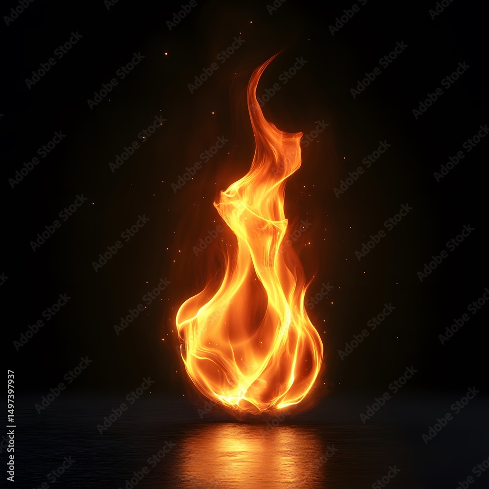 Fototapeta premium Fiery orb of orange flames rising on dark surface
