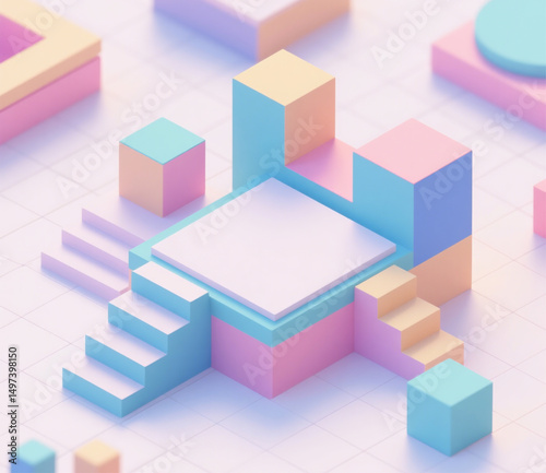 Isometric Flat Design Presentation Background with 3D Geometric Shapes
