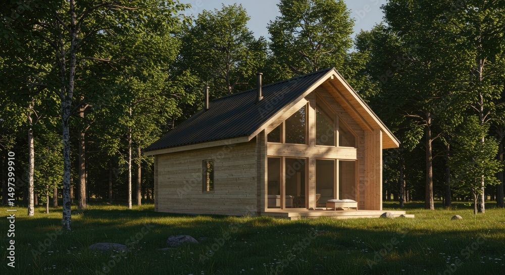 Obraz premium Wood cabin nestled in a verdant forest