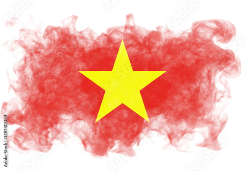 vietnam Distressed rendering of a stylized flag with vibrant red field and a central yellow star, isolated against a solid black