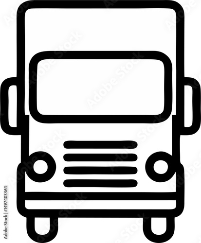 Simple Black and White Vector Illustration of a Box Truck Front View
