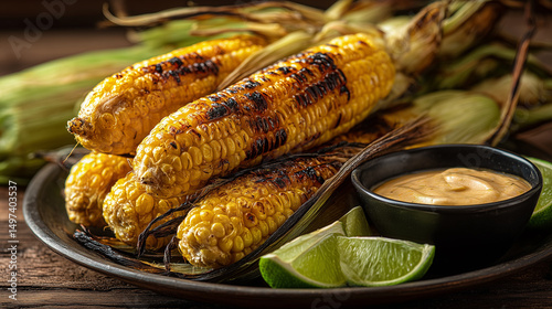 Grilled corn on the cob with char marks