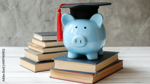 Academic finance concept with books and cap