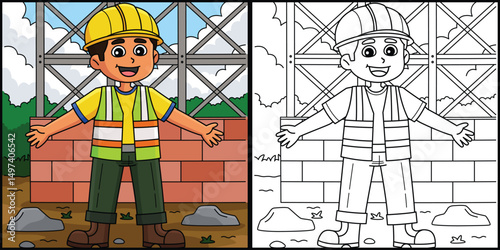 Male Construction Worker Coloring Illustration 