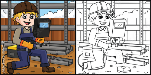Construction Worker Welder Coloring Illustration 