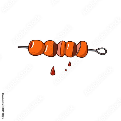 Skewered kebab illustration, delicious and savory concept, minimalistic design on white background