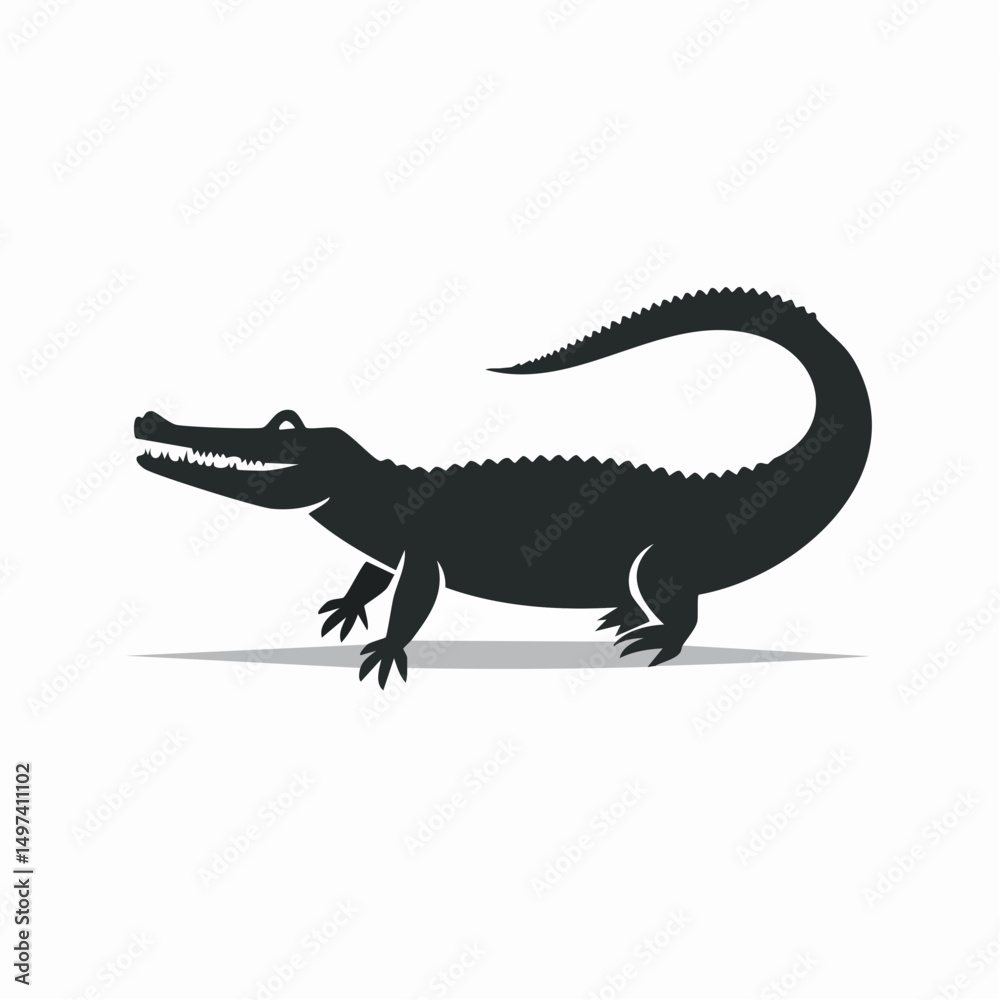 Obraz premium Walking Crocodile Silhouette — Flat 2D Minimalist Vector