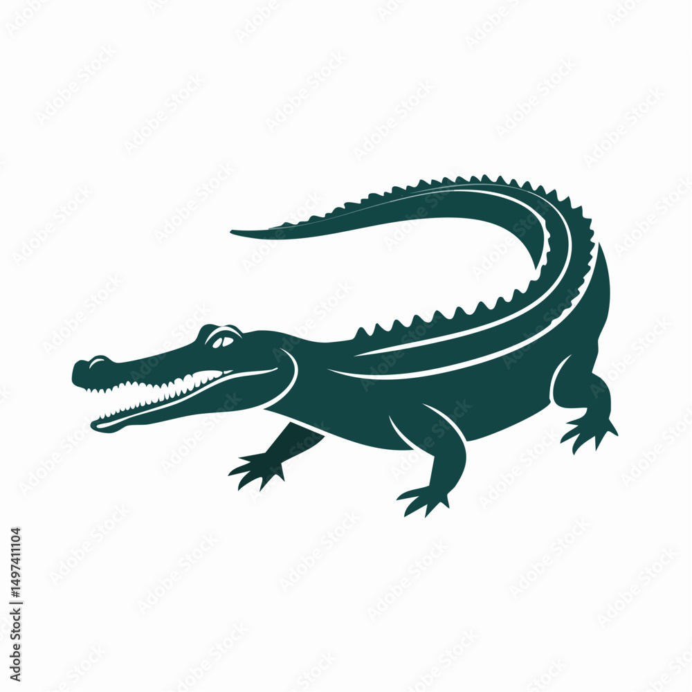 Fototapeta premium Crocodile Side View Silhouette — Flat 2D Minimalist Vector