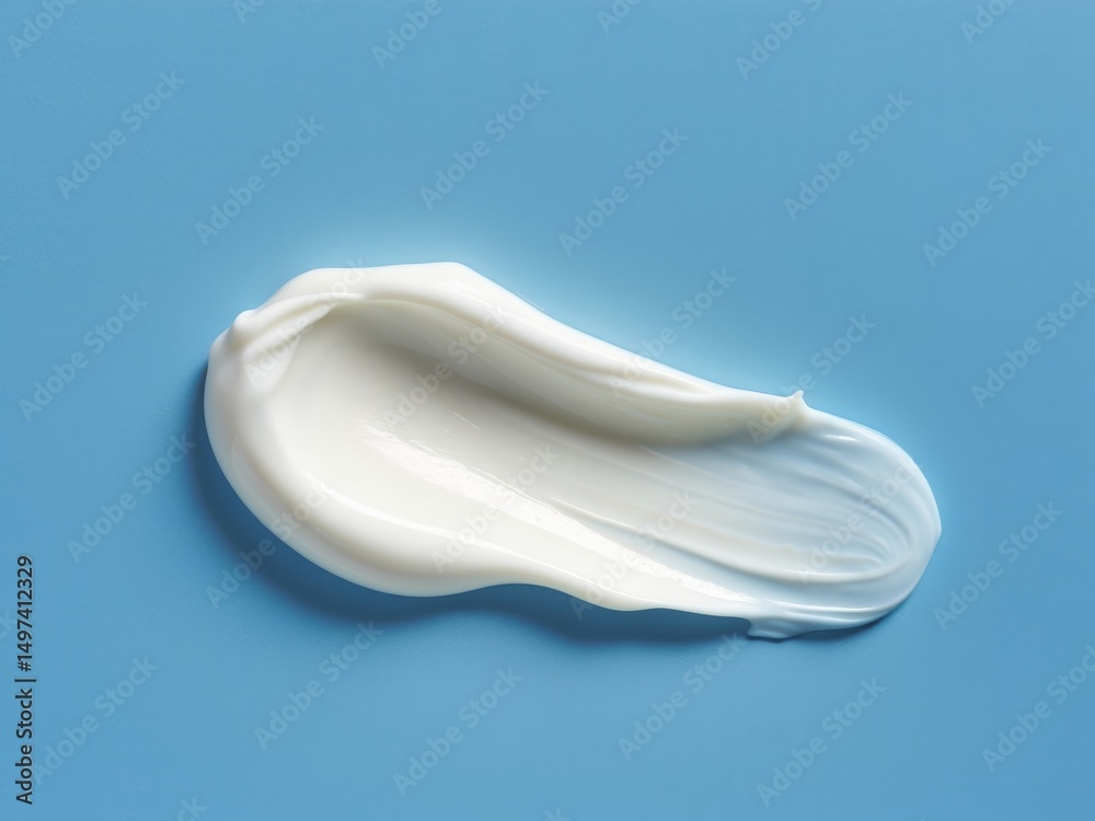 Creamy Swirl of White Moisturizer on Light Blue Background, Skin Care Product. Creamy Swirl of White Moisturizer on Light Blue Background, Skin Care Product.