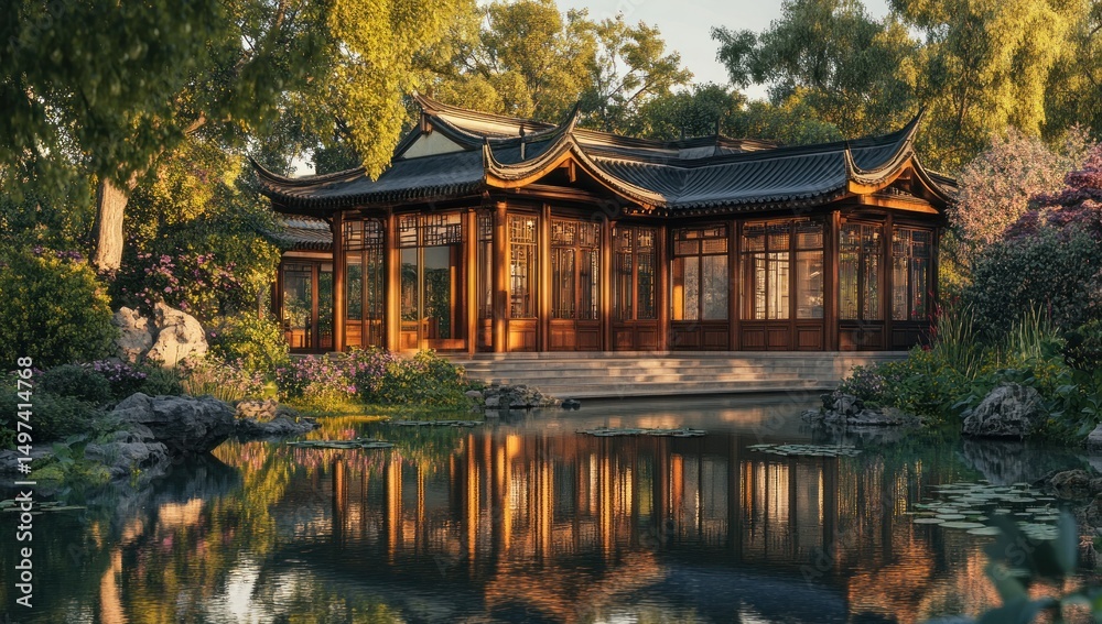 Naklejka premium Serene Sunset at the Chinese Pavilion