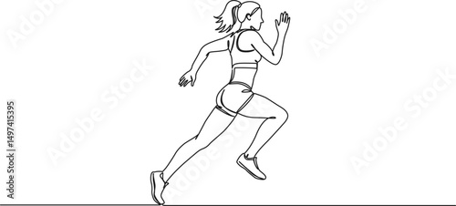 continuous single line drawing of female athlete exercising, line art vector illustration
