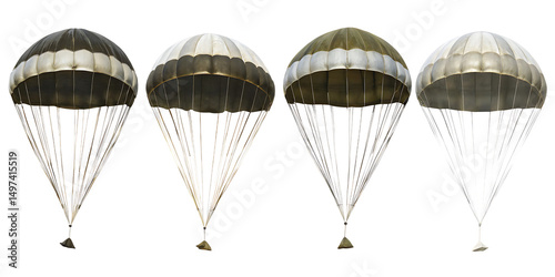 Four military parachutes isolated on a white background png ai generated