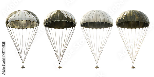 Four vintage parachutes isolated on a white background