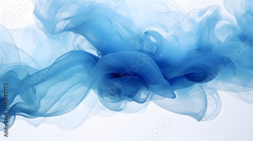 Abstract Blue Smoke Swirls on White Background