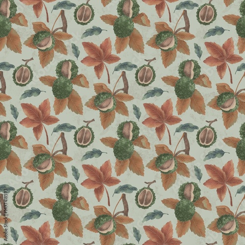 charming botanical repeat pattern, showcasing a variety of leaves in warm, muted colors. Ideal for fabric prints, stationery, home decor, and digital designs craving an organic feel