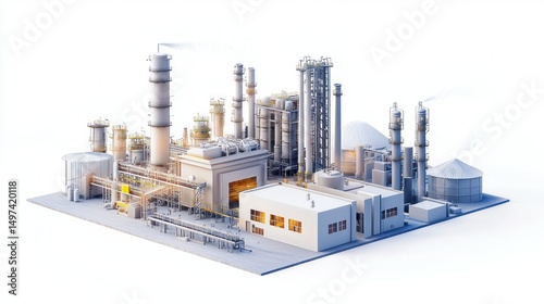 Manufacturing plant isolated on white background