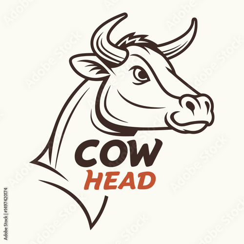 Cow Head Logo – Modern Bull Mascot Design for Dairy Farm or Meat Brand Identity