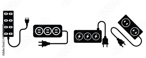 Surge protectors silhouette. Power strip surge protector silhouette. Electrical surge protector silhouette on white background.