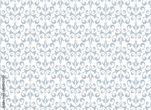 Floral pattern. Seamless vector background. Vintage wallpaper in the Baroque style. White and gray ornament for fabric, wallpaper, packaging. Ornate Damask flower illustration