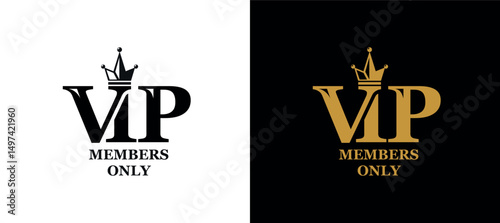VIP members only logo for business card, label, badge. Vector template on transparent and dark backround