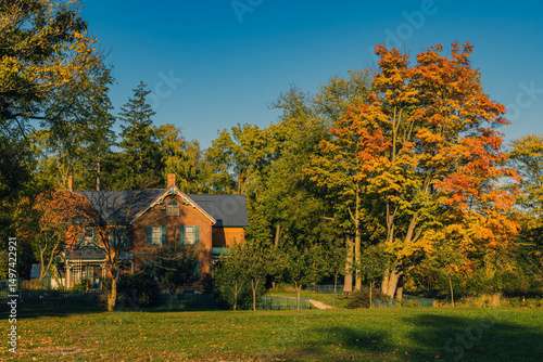 Spruce Lane Farmhouse in Bronte Creek Provincial Park in Oakville, Ontario. Built in 1899, the Spruce Lane Farmhouse is a historic house museum..