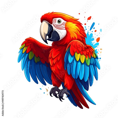 Scarlet Macaw Isolated on White Background – Vibrant Tropical Parrot Bird