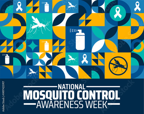 National Mosquito Control Awareness Week Geometric shape pattern background banner or poster design template. observed every year in June. Holiday concept. Use to any Template, card, poster, placard, 