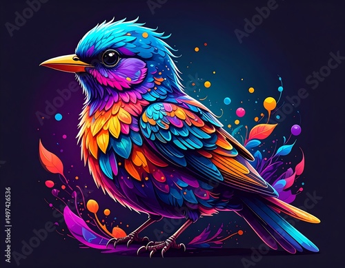 Colorful Bird on Dark Background – Vibrant Exotic Avian Illustration