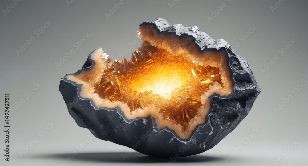 Obraz premium Sparkling Amber Geode. A Captivating Display of Natural Crystalline Beauty.