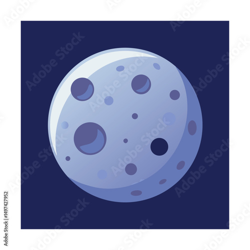 Flat design illustration of a full moon showing craters in dark blue night sky