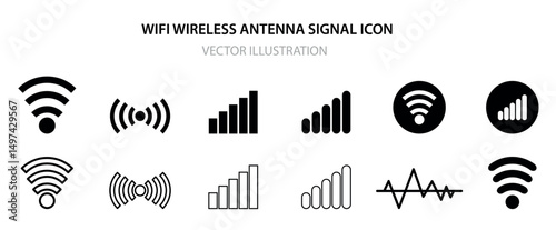 WIFI wireless connection antenna signal strength icon vector, wireless connection, network strength, mobile signal, or Wi-Fi. Ideal for use in technology