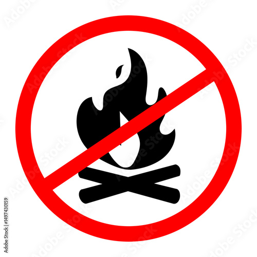 No campfires prohibited sign, no fire forbidden modern round sticker, vector illustration