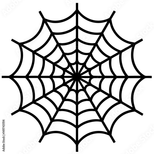 Spider web minimalist black and white silhouette on white background