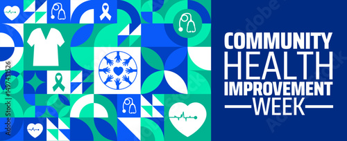 community health improvement week Geometric shape pattern background banner or poster design template. observed every year in June. Holiday concept. Use to any Template, card, poster, placard.