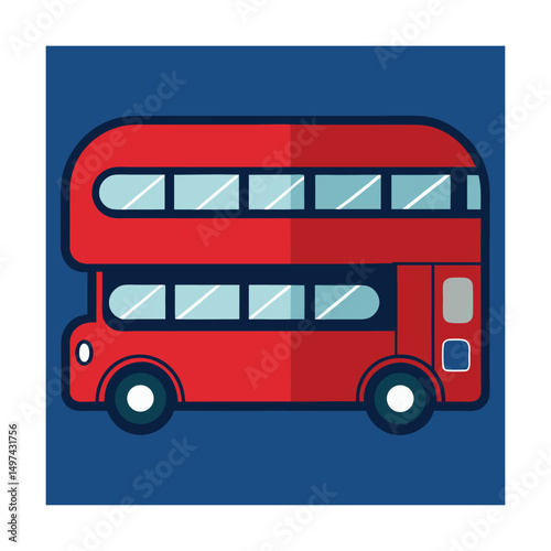 Vector illustration of a classic red london double decker bus with a blue background.