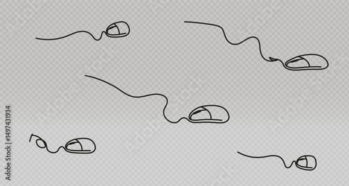 Computer mouse icon, mouse pad royalty free vector icons, wired and wireless computer mouse mockup png digital device template design elements isolated on transparent background.