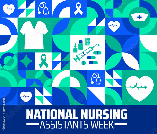 National Nursing Assistants Week background banner or poster design template. observed every year in June. Holiday concept. Use to any Template, card, poster, placard, template.