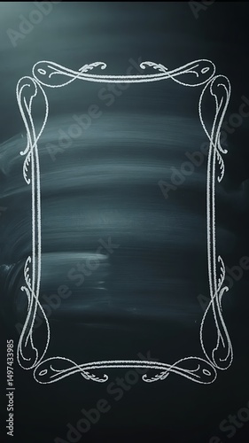 Elegant chalk frame on dark blackboard background for text or image