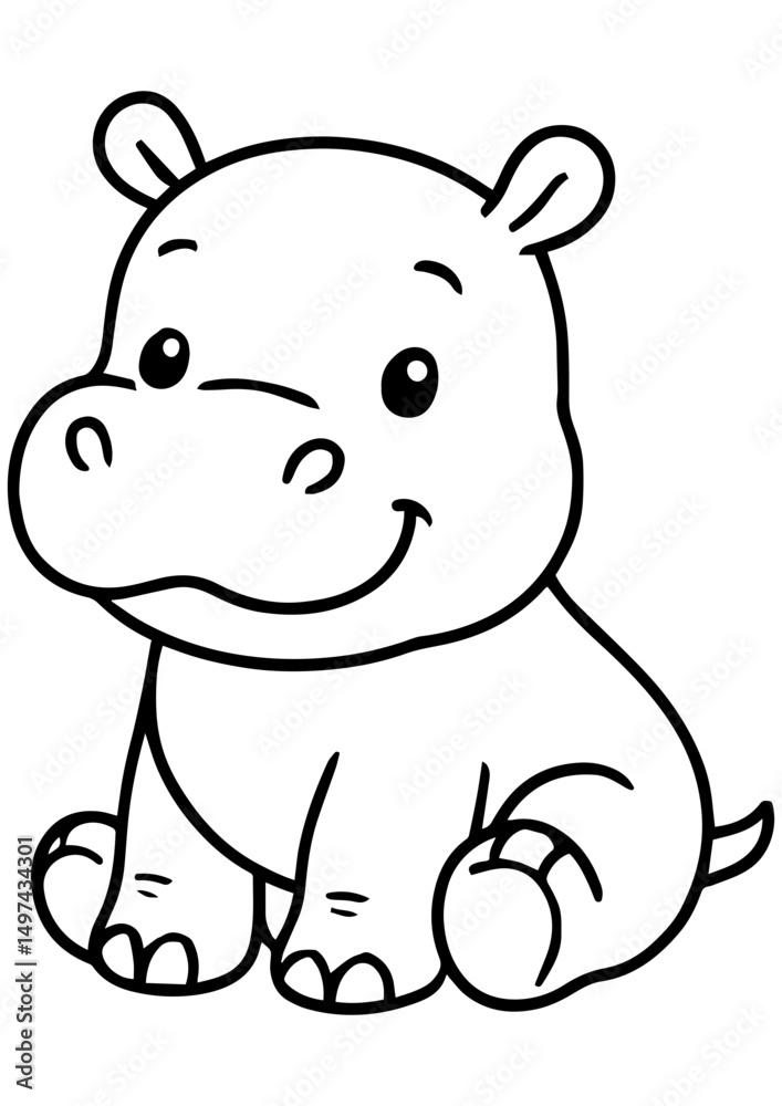 Black and white vector illustration of a cute baby hippopotamus, perfect for engraving, prints, logos, kids books, and creative projects Black and white vector illustration of a cute baby hippopotamus, perfect for engraving, prints, logos, kids books, and creative projects