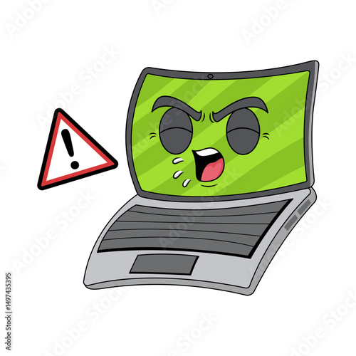 cartoon illustration of laptop with various expressions