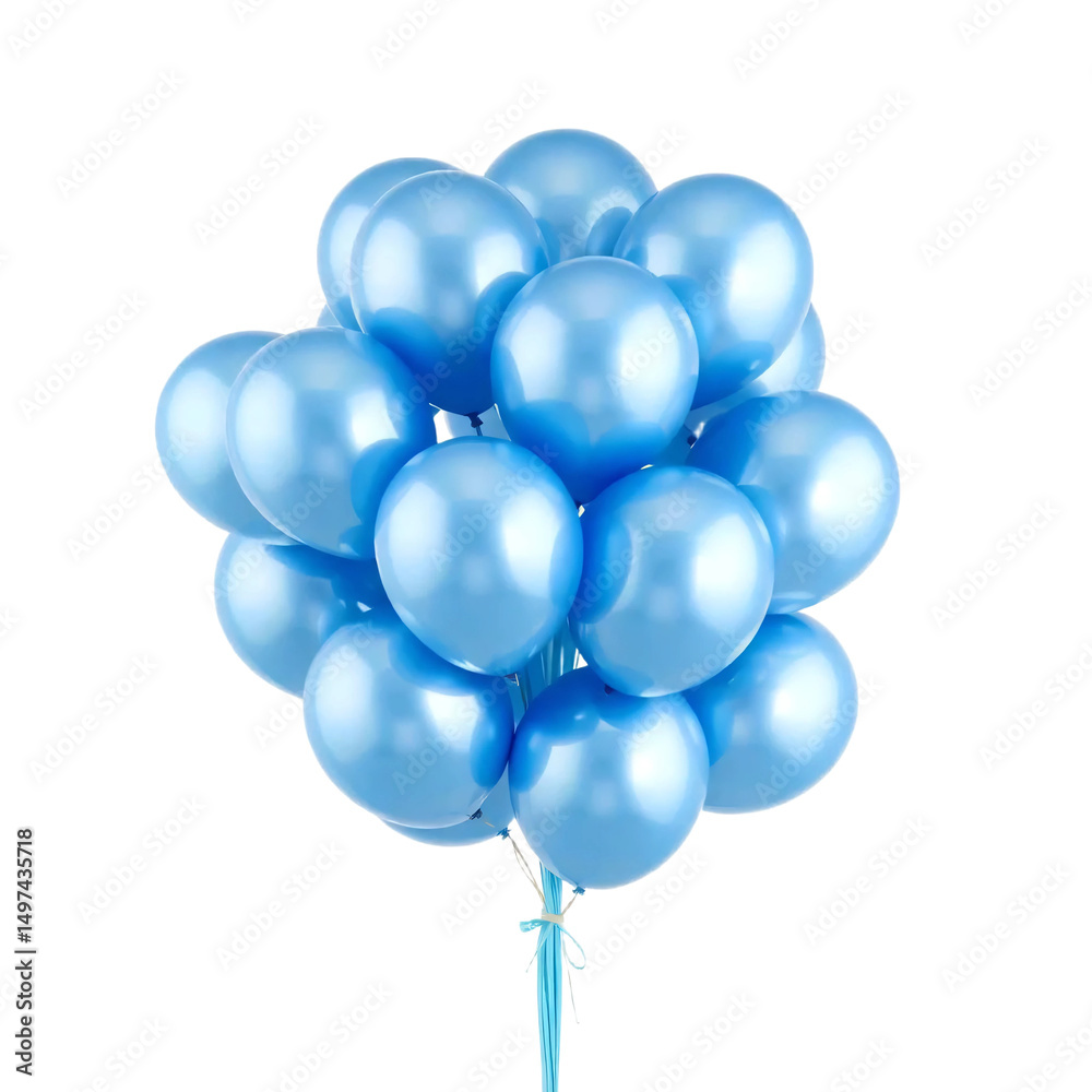 Fototapeta premium Blue shiny balloons in bundle isolated on transparent background