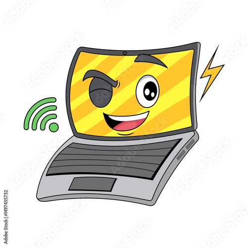 cartoon illustration of laptop with various expressions