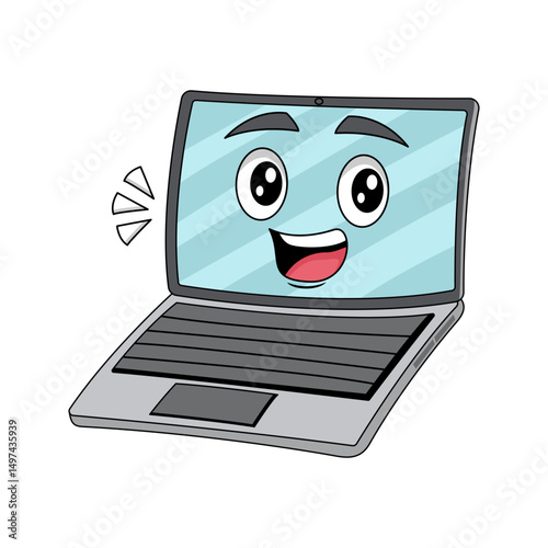 cartoon illustration of laptop with various expressions